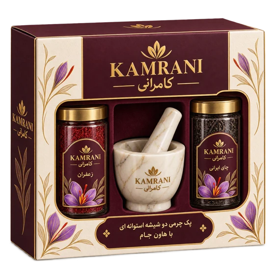 پک چرمی دو شیشه استوانه ای با هاون جام